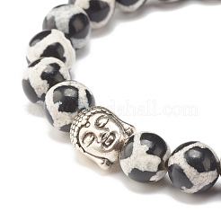 Bracciale elasticizzato in agata dzi naturale con testa di buddha&nbsp;BJEW-JB07705