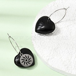 Boucles d'oreilles créoles en obsidienne naturelle et acier inoxydable 304 pour femmes&nbsp;EJEW-G475-01P-04