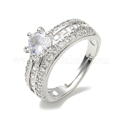 Verstellbare Fingerringe aus Messing mit rundem Zirkonia-Stein und Baguette-Verzierungen für Damen&nbsp;CU-CBA7E55-16P