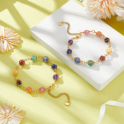 2 шт. круглые браслеты из натуральных смешанных драгоценных камней для женщин&nbsp;BJEW-UN00019