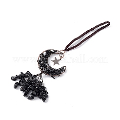 Luna in pietra mista naturale con decorazioni pendenti con nappine in chips&nbsp;G-L524-07R-B