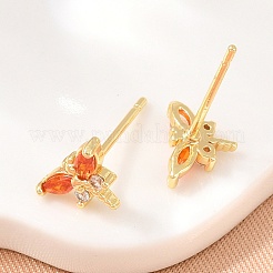 Aretes de latón con micro pavé de circonio cúbico para mujer&nbsp;KK-A305-08G