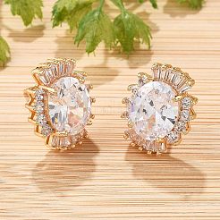 Овальные серьги-гвоздики из латуни с микропаве из кубического циркония для женщин&nbsp;EJEW-G428-27G-02
