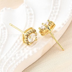 Серьги-гвоздики из латуни с микропаве и прозрачным кубическим цирконием&nbsp;EJEW-G433-04G
