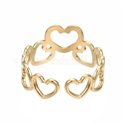Anillo de puño abierto con forma de corazón de acero inoxidable 304&nbsp;RJEW-T023-57G