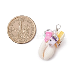 Подвески из натуральных ракушек каури и окрашенных натуральных ракушек трохид&nbsp;PALLOY-JF04584-02