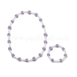 Adorable collier de perles en argile polymère et perles en plastique abs et bracelet extensible&nbsp;SJEW-JS01267