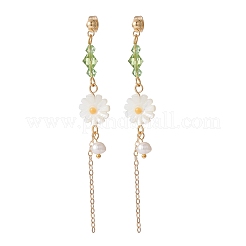 Perle di conchiglia naturale di girasole con lunghi orecchini pendenti con nappa per lei&nbsp;X1-EJEW-TA00020