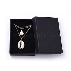 Conchiglia di ciprea e collane a strati con perle naturali barocche placcate keshi&nbsp;NJEW-JN02389