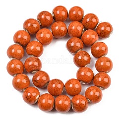 Chapelets de perles rondes en céramique émaillée en porcelaine émaillée manuelles&nbsp;PORC-L019-13mm-03