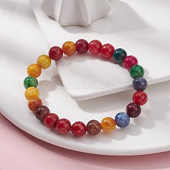 Braccialetto elasticizzato con perline rotonde in agata stagionata naturale tinta per donna&nbsp;BJEW-JB09382-01