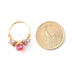 Anello per dito con perline di vetro sfaccettato placcato&nbsp;RJEW-TA00014-03