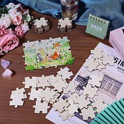 60 шт. незаконченный деревянный пазл&nbsp;DIY-GL0005-44