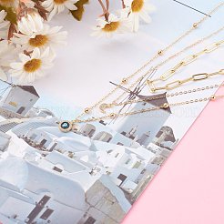 Set di collane con ciondolo in ottone con micro pavé di zirconi trasparenti e collane con catena a graffetta&nbsp;NJEW-JN03354-04