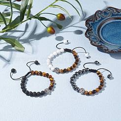 Braccialetti energetici con occhio di tigre naturale e roccia lavica&nbsp;BJEW-JB07149