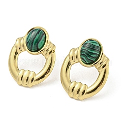 Placcatura ionica (ip) orecchini ovali in acciaio inossidabile 304 placcato oro 18k&nbsp;EJEW-Z042-03A