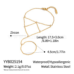 Bracelet à maillons ronds et plats en acier inoxydable 304 avec pavage et zircon cubique transparent&nbsp;CZ6446