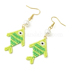 Boucles d'oreilles pendantes en acier inoxydable 304 avec perles de verre cylindriques&nbsp;EJEW-MZ00815