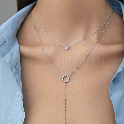 Комплекты цепочек и браслетов из стерлингового серебра с микропаве из прозрачных кубических цирконий RC3582-4