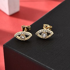 Серьги-гвоздики из латуни с микропаве из прозрачного кубического циркония&nbsp;EJEW-A135-01G