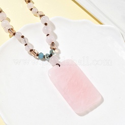 Colliers longs en perles de verre avec pendentif rectangulaire en quartz rose naturel&nbsp;GG-CBAE048-02B