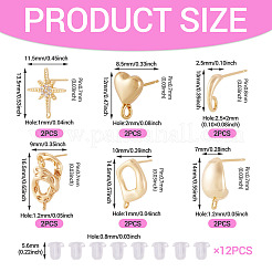 12 шт. 6 стиля латунных сережек-гвоздиков&nbsp;KK-TA0003-20