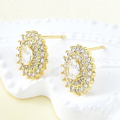 Женские серьги-гвоздики из латуни с микропаве и прозрачным кубическим цирконием&nbsp;EJEW-F363-05G