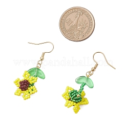 Orecchini pendenti con perline di semi di girasole in vetro e acciaio inossidabile 304&nbsp;EJEW-MZ00532-02