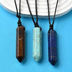 Ожерелья из вощеного шнура с подвеской в виде пули из смешанных натуральных и синтетических драгоценных камней&nbsp;NJEW-Q030-01A