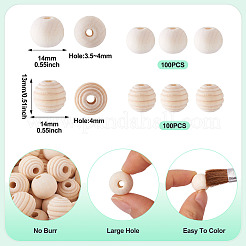 200 шт. 2 стиля необработанных деревянных бусин&nbsp;WOOD-TA0002-81