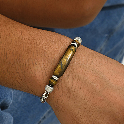 Braccialetti di perline rotonde in occhio di tigre naturale&nbsp;LS-PO7911
