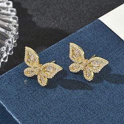 Boucles d'oreilles puces en laiton et zircon cubique transparent&nbsp;KK-CBA36A2-11G