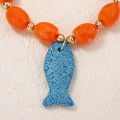 Halskette mit Anhänger in Fischform aus böhmisch gefärbtem Naturlavagestein in Dodger-Blau&nbsp;WGC0D2D-01