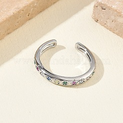 Anneaux ouverts de manchette en laiton à micro-pavé de zircone cubique&nbsp;RJEW-Z145-08P
