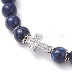 Pulseras elásticas de lapislázuli natural teñido de 9 mm con cuentas redondas para mujer&nbsp;BJEW-JB12256-01