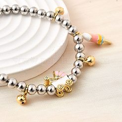 Braccialetti con ciondoli in ottone e smalto con perline rotonde per donna&nbsp;BJEW-D317-11PG