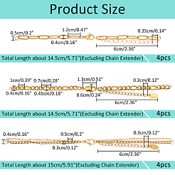 12 pieza de 3 estilos de fabricación de pulseras de cadena de acero inoxidable 304&nbsp;MAK-NB0001-18