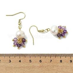 Ohrhänger aus natürlichem Amethyst und natürlichen Süßwasserzuchtperlen&nbsp;EJEW-JE06984-01