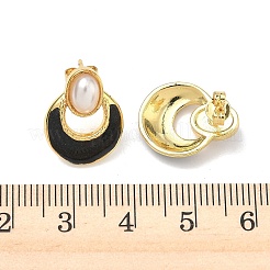 Овальные серьги-гвоздики с плоскими круглыми латунными эмалированными элементами&nbsp;EJEW-P341-02G