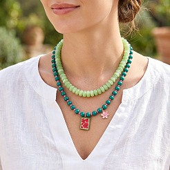 Collana a doppio strato da donna con ciondolo rettangolare rettangolare in resina smaltata e fiore&nbsp;WGCD407-01