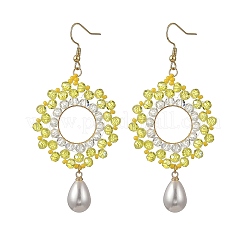 Cuentas de vidrio de bronce colgante aretes&nbsp;EJEW-MZ00764-03