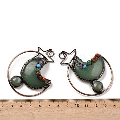 Grandi pendenti a forma di stella e luna in ottone con avventurina verde naturale&nbsp;G-H316-01R-04