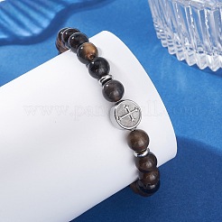 Pulseras elásticas redondas de cuentas de ónix negro natural&nbsp;BJEW-JB13665