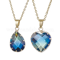 2 juego de collares con colgante de turmalina de imitación de vidrio k2 con forma de corazón en forma de lágrima de 9 estilos&nbsp;NJEW-JN05188-02