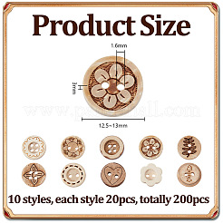 200 Stück 10 Stile Kokosnussschalenknöpfe&nbsp;BUTT-HY0001-21