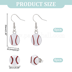 6 пара бейсбольных сережек-гвоздиков и подвесных сережек из сплава в 2 стилях&nbsp;EJEW-ME0001-18