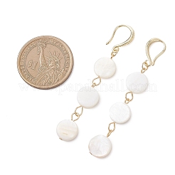 Плоские круглые серьги-подвески из натуральных пресноводных ракушек&nbsp;EJEW-JE06846