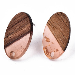 Accessoires de boucles d'oreilles en résine transparente et bois de noyer&nbsp;MAK-N032-005A-F04