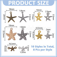 80 stücke 10 arten diy seestern tibetischen stil legierung anhänger & Verbinder stecker charms Zubehörse kits&nbsp;FIND-HY0004-63