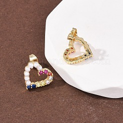 Серьги-гвоздики из латуни с полым сердцем и микропаве из кубических цирконий&nbsp;EJEW-A152-05G